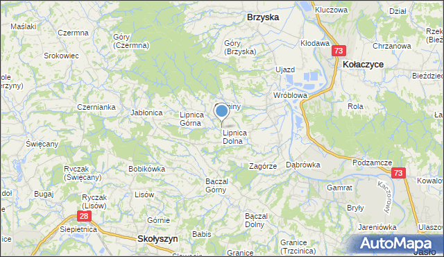 mapa Lipnica Dolna, Lipnica Dolna gmina Brzyska na mapie Targeo